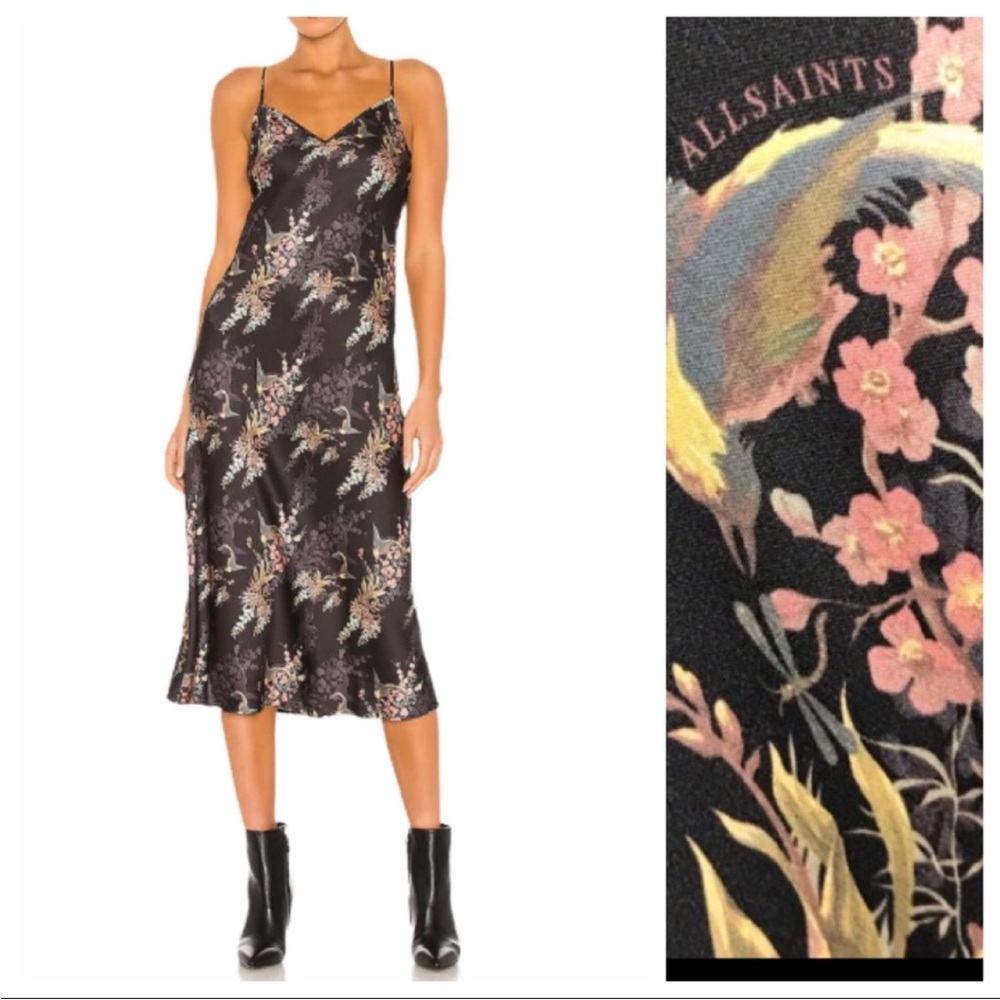ALLSAINTS Tierny Black Floral Slip Dress Small
